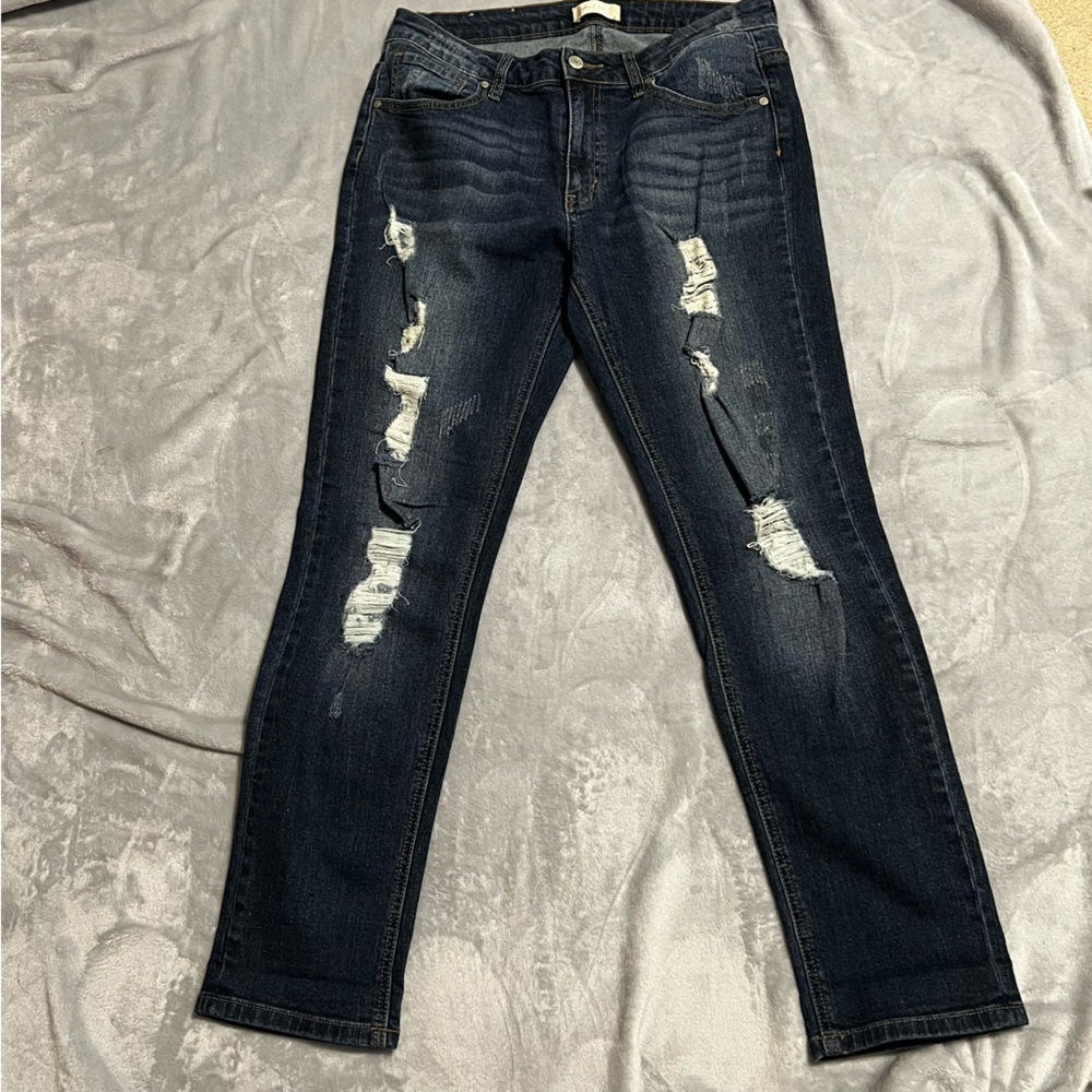 Altar'd State‎ Women Blue Jeans Size 27 Distressed Straight Leg Cotton/rayon EUC